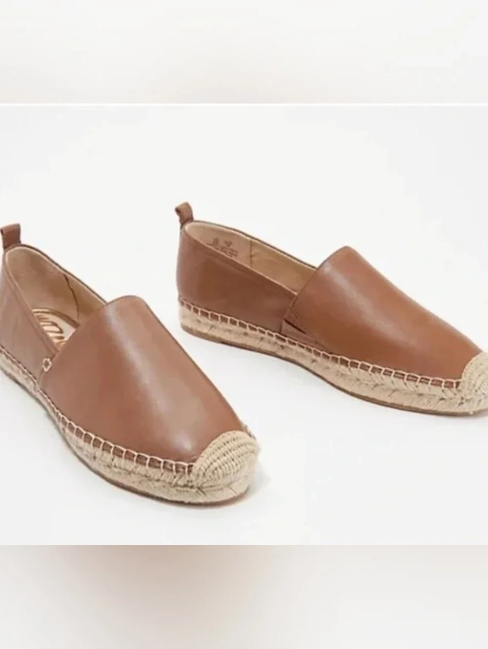 Sam Edelman Cognac Leather Espadrille Slip-Ons Size 8